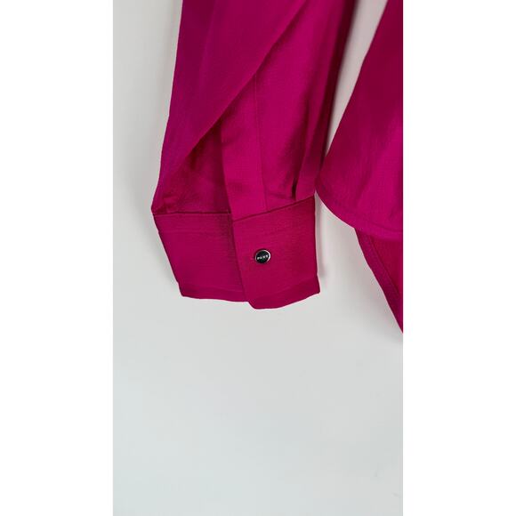 DKNY Womens Satin Faux Wrap Blouse Pink Size Small New Long Sleeve V Neck - Picture 5 of 9